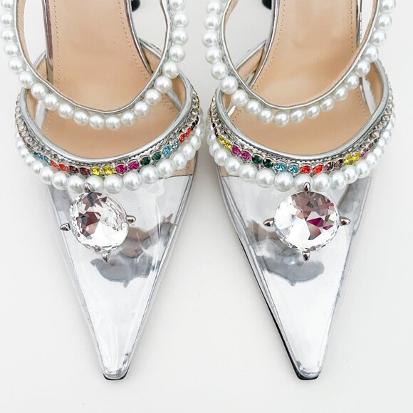 Mach & Mach Diamond of Elizabeth Imitation Pearl Pointed Toe Mule Crystals PVC - Picture 10 of 12